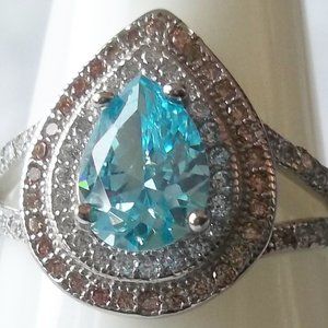Caribbean sea blue engagement ring, 925 silver, size 8.5 US, promise ring